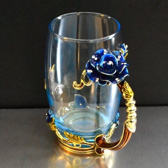 Arc Of France Clear Glass Mugs With Enamel Details Decorative Glassware - Picture 7 of 8